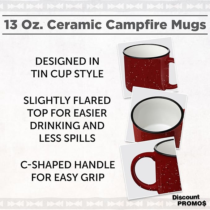 DISCOUNT PROMOS Ceramic Campfire Coffee Mugs 13 oz. Set of 10, Bulk Pack - Perfect for Tea, Espresso, Cappuccino, Hot Cocoa - Red-Ruum Studio Home