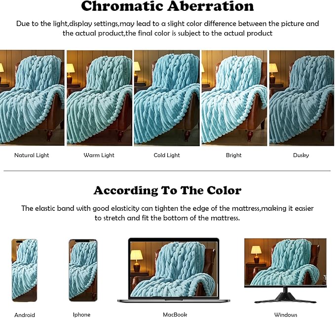 NEWCOSPLAY Faux Fur Throw Blanket Blue 3D Ribbed Plush Thick Warm Blanket for Couch Sofa Bed 850GSM (Blue Ribbed, Throw(50"x60"))-Ruum Studio Home
