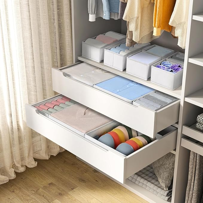 DIMJ Drawer Organizer Clothes 18 Pack - Foldable Baby Organizers and Storage & Dresser Organizer for Bedroom, Closet - Nursery Organization Dresser Dividers for underwear, Sock,Bra, Belt, Tie, White-Ruum Studio Home