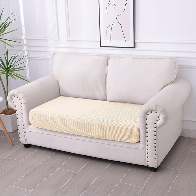hyha Waterproof Couch Cushion Covers for Pets, Non Slip Sofa Seat Cover for Dogs Washable, Soft Thick Stretch Jacquard Fabric, Sofa Slipcovers with Elastic Bottom (1 Piece for Medium, Beige)-Ruum Studio Home