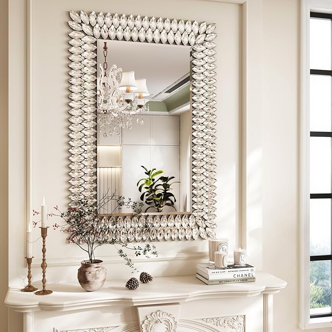 Kelly Miller Jeweled Luxury Bathroom Mirror for Wall, 24"x36" Rectangle Wall Mirror Decorative Mirror Vanity Mirror with Diamonds for Master Bath Half Bath Living Room Bedroom Fireplace Mantle Hallway-Ruum Studio Home