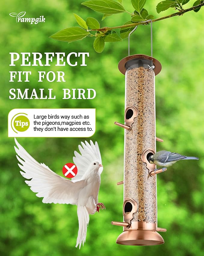 Metal Tube Bird Feeders for Outdoors Hanging,Finch Feeders for Outside,All Metal Brushed Copper Finishing,14 Inch 6 Port (Seed is not Included)-Ruum Studio Home