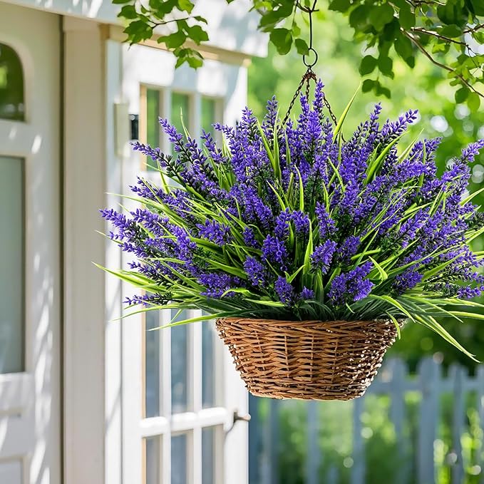 Geegoods 24 Bundles Artificial Plants Flowers Outdoor – Faux Lavender Flowers with Monkey Grass UV Resistant Plastic Faux Plants for Garden Porch Window Patio Hanging Planter Home Decor-Ruum Studio Home