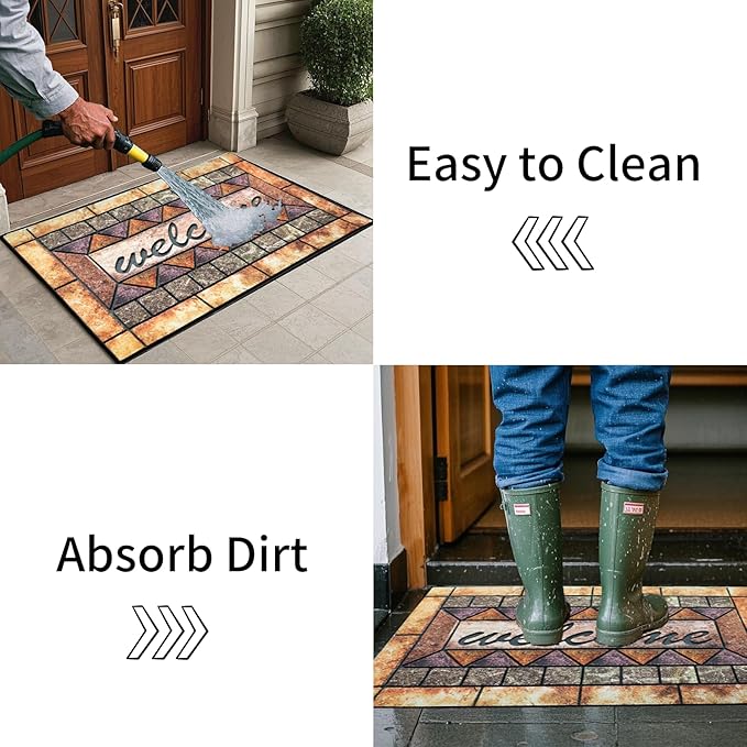 Door Mat Welcome Mat, Heavy Duty Door Mat 23.6 x 35.4 Inch Front Door Mat Rug Doormat for Outdoor Entrance Home Non-Slip Rubber Rug for Front Door, Outside, Entryway, Patio (Brown Welcome)-Ruum Studio Home