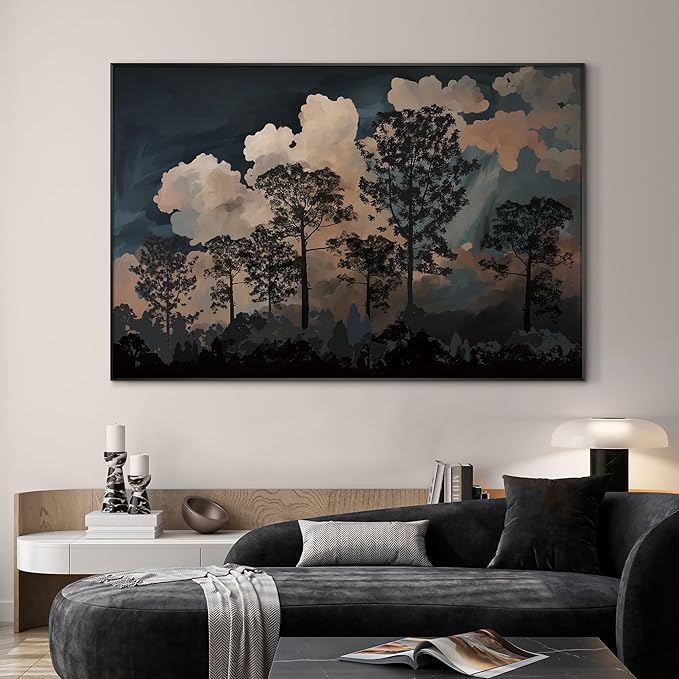 SIGNWIN 46"x72" Extra Large Framed Wall Art Silhouetted Trees at Dusk, Dramatic Forest and Cloudscape for Home Living Room Bedroom Decor (Frame Assembly Required)-Ruum Studio Home