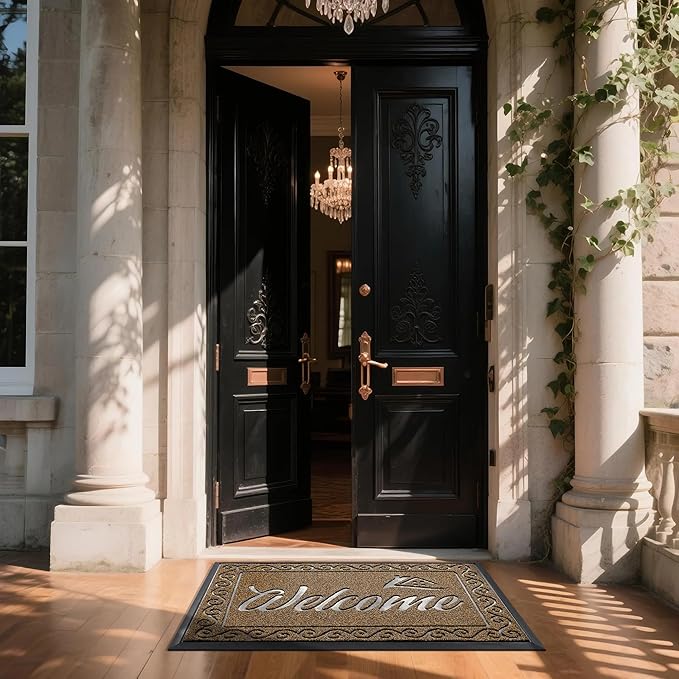 Yimobra Welcome Mat, Heavy Duty Sturdy Door Mats for Home Entrance Outdoor Indoor, Front Doormat for Outside Patio Floor Entry Porch Garage Office, Waterproof, Low Profile, 47X32 Inches, Beige Brown-Ruum Studio Home
