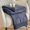 CozeCube Check Knit Throw Blanket, Steel Blue Checkered Throw for Couch, Decorative Christmas Soft Cozy Warm Knitted Blanket for Bed Sofa Living Room, 50"X60"-Ruum Studio Home