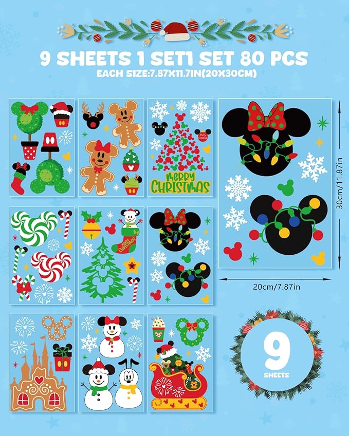 Christmas Window Clings Decorations - Cute Funny Double-Sided Static Stickers for Glass Windows and Doors, Perfect Decorations, with Castle Pattern, Reusable 9 Sheets-Ruum Studio Home