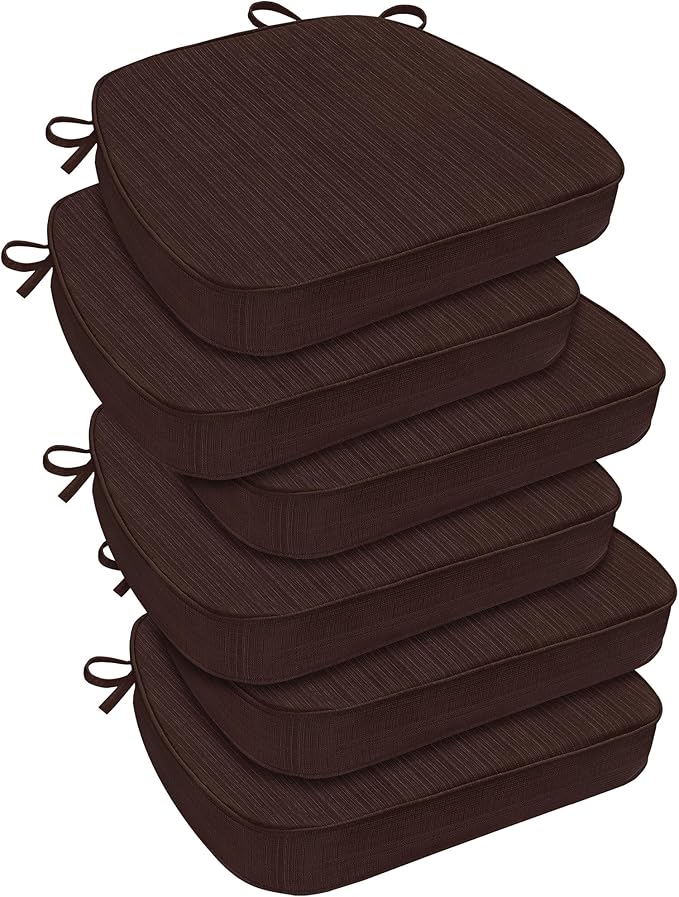 downluxe Chair Cushions for Dining Chairs, Waterproof Kitchen Chair Pads, Non-Slip Dining Seat Cushion with Ties, 17" x 16" x 2.5", Brown, 6 Pack-Ruum Studio Home
