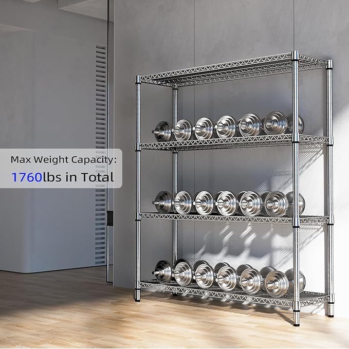 1760 LBs 4 Tier Storage Rack Metal Wire Shelving Unit, Storage Standing Shelf Organizer for Laundry Bathroom Kitchen Pantry Garage Utility Room, Chrome 17.7" D x 59.1" W x 70.4" H-Ruum Studio Home