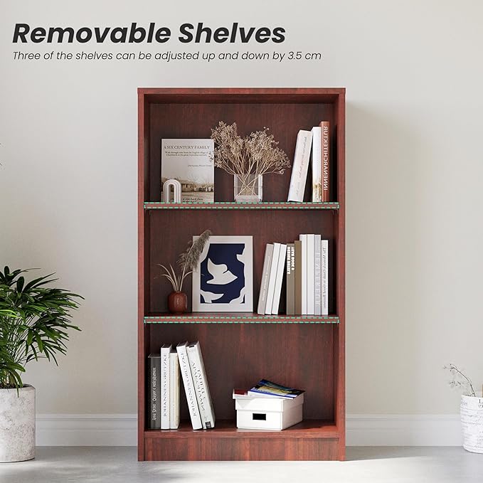 Bookshelf, Open Modern Bookshelf, 3 Shelf Bookcase with Freestanding Display Storage, Wooden Book Shelf for Bedroom, Living Room, Dinning Room, Office, Brown-Ruum Studio Home