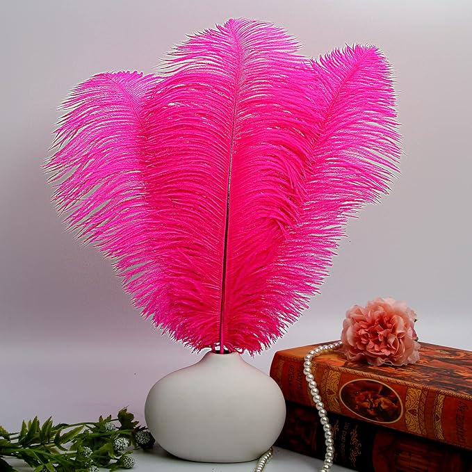 THARAHT 12pcs Hot Pink Ostrich Feathers Natural Bulk 14-16Inch 35cm-40cm for Wedding Party Centerpieces Easter Gatsby and Home Decorate Ostrich Feathers-Ruum Studio Home