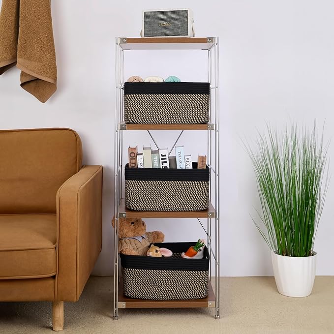 Large Storage Baskets for Shelves, Closet Organizers Bins for Clothes Blanket Towels, Baby Nursery, Toy Baskets Box, Woven Rope Baskets, 17 x 13 x 7.5”, 2 Packs Woven Brown-Ruum Studio Home