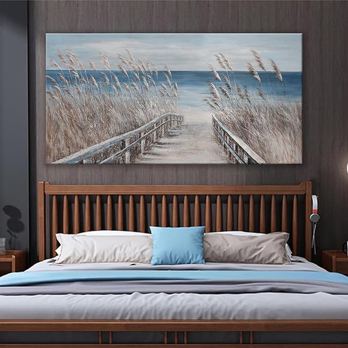 Canvas Wall Art Decor Large Modern Wall Art Decorations Blue Beach Coastal Artwork for Walls Textured Wall Art Prints Pictures Wall Decor Wall Art Bedroom 29"X58" For Room Living Room Office Wall Decor-Ruum Studio Home