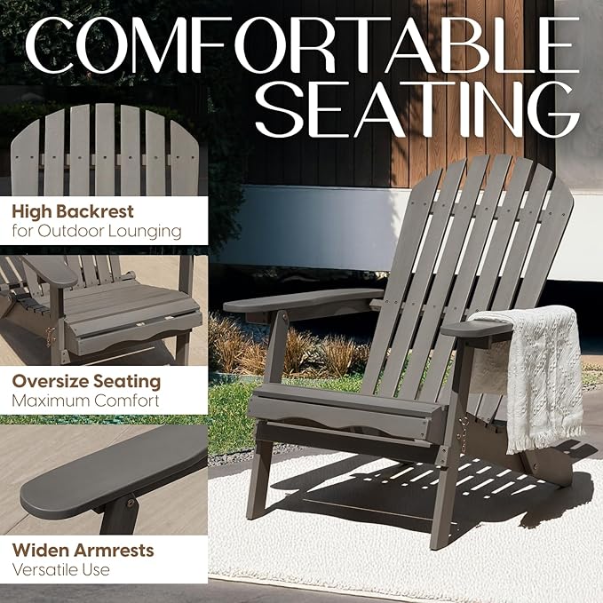 Idzo Outdoor Adirondack Chair Set of 2, Pre-Assembled Backrest, Patio Furniture Set, Outdoor Furniture for Garden, Porch, Deck, Firepit-Ruum Studio Home