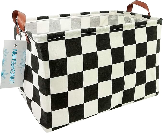 LANGYASHAN Rectangular Storage Bin Collapse Canvas Fabric Cartoon Storage Basket with Handles for Organizing Home Kitchen Boys and Girls Toys Office Closet Shelf Baskets (Rec-Racing flag)-Ruum Studio Home