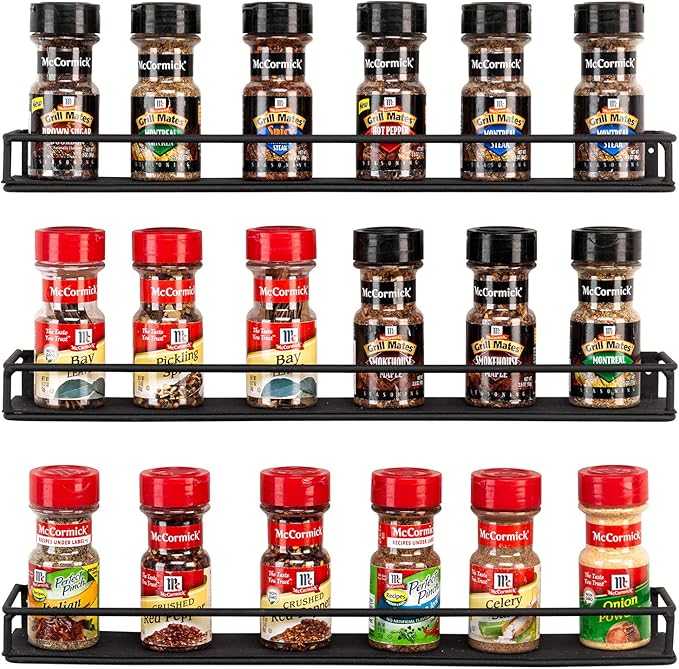 MyGift Set of 3 Wall-Mounted Black Metal Nail Polish and Essential Oils Display Shelves, Kitchen Spice Jars Rack-Ruum Studio Home