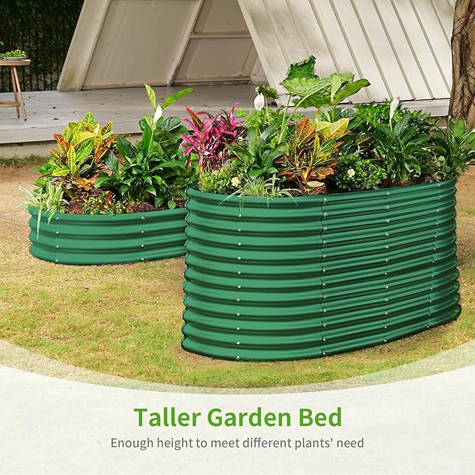 Land Guard 6x3x3ft Oval Galvanized Raised Garden Beds, Large-Capacity Metal Planter Box Outdoor, Durable Deep Raised Garden Bed 3ft Tall, Raised Beds for Gardening Vegetables, Forest Green-Ruum Studio Home