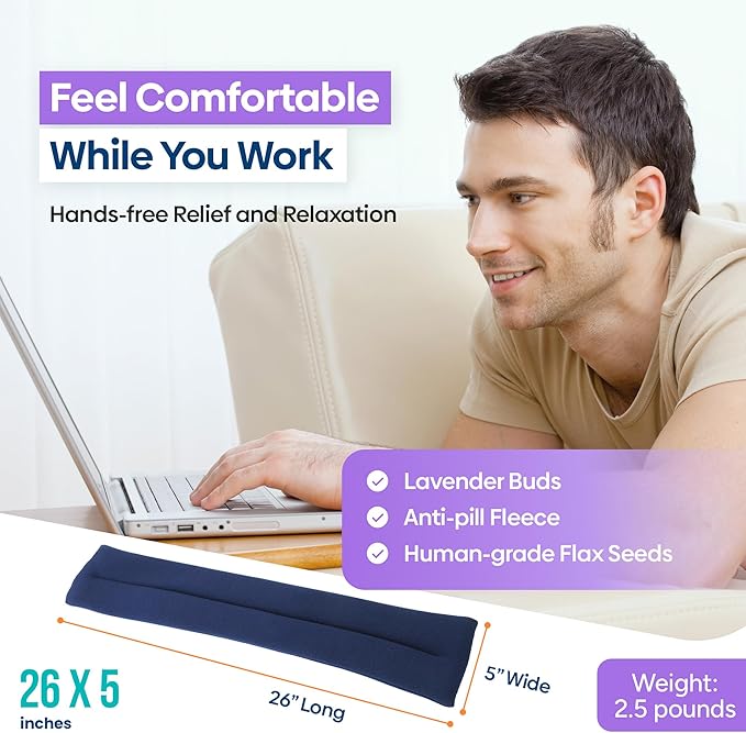 SunnyBay Microwave Heating Pad, Microwavable Heated Neck and Shoulder Wrap, Soothing Weighted Moist Heat or Ice Pack with Flaxseed and Lavender, FSA HSA Eligible, 26x5 Inches, 2.5 lbs, Navy Blue-Ruum Studio Home