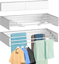 FOCHIER F Laundry Drying Rack Wall Mounted Clothes Drying Rack Collapsible with 4 Aluminum Rods and Drilling Template Long Screwdriver Bit 60 lbs Capacity (White, 23.6")-Ruum Studio Home