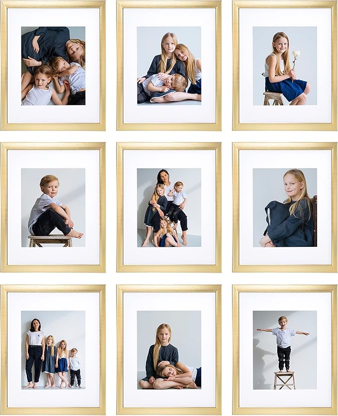 Sheffield Home 9 Piece Gallery Wall Frame Set, 11x14 Inch, Gold-Ruum Studio Home