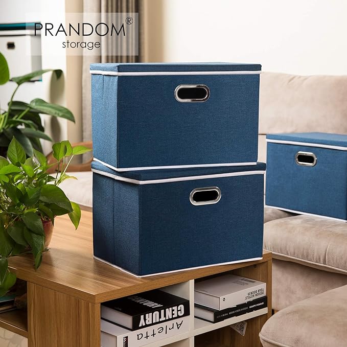 PRANDOM Large Collapsible Storage Bin with Lid [1-Pack] Fabric Foldable Storage Box Organizer Container Basket Cube with Cover for Home Bedroom Closet Office Nursery Royal Blue(17.7x11.8x11.8)-Ruum Studio Home