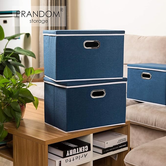 PRANDOM Extra Large Collapsible Storage Bins with Lids [5-Pack] Linen Fabric Foldable Storage Baskets Boxes Organizer Containers Cube with Cover for Bedroom Closet Office Nursery (22.8x15.75x13.8)-Ruum Studio Home