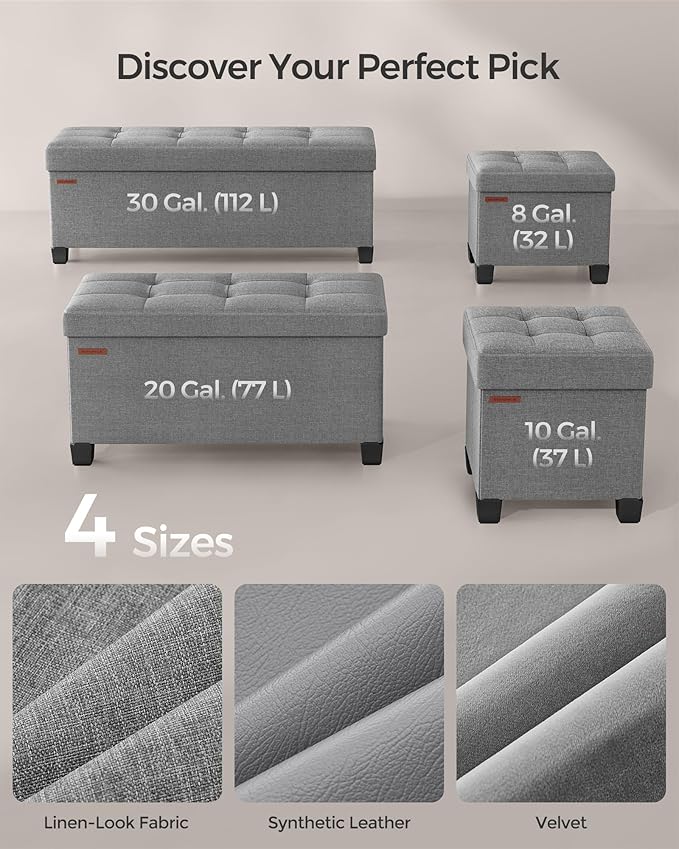 SONGMICS Storage Ottoman, Small Ottoman Foot Rest with Legs, 12.6 x 15.8 x 13.2 Inches Foot Stool, Load up to 660 lb, for Living Room, Bedroom, Dorm, Dove Gray ULSF012G02-Ruum Studio Home