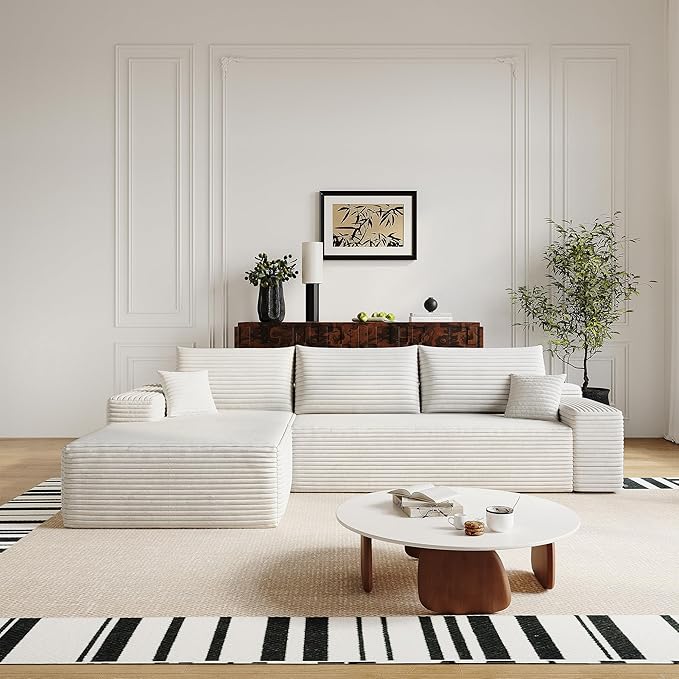 108" Sectional Couches for Living Room Modern Modular Sofa with L-Shape Couchs Upholstered Boneless Couch Deep Seat Sectional Couch with Chaise (White, Left Facing Chaise+2Seaters)-Ruum Studio Home