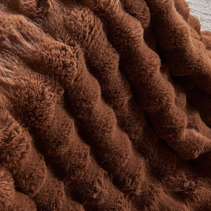 Lotus Karen Faux Fur Throw Blanket Dark Coffee - Big Bubble Rabbit Fluff Blanket for Couch Bed Sofa,Softest Fluffy Fuzzy Cozy Blanket,Thick Furry Plush Shaggy Warm Blankets for Women,90x90 Inches-Ruum Studio Home