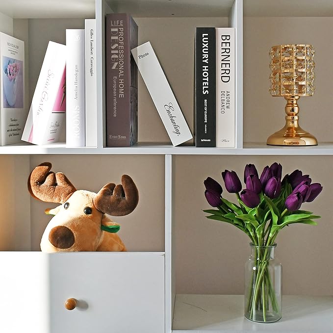 Mandy's Artificial Tulips 20 Stems Grape Purple PU Faux Flowers for Wedding Home Decor 13.5 Inch-Ruum Studio Home