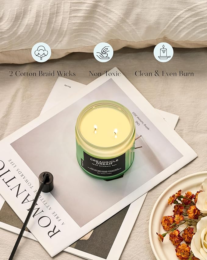 M&SENSE Clean Cotton Scented Candle - 11.6oz Natural Soy Wax Clean Cotton Blossom Scent Non Toxic Candle, 70-Hour Slow Burning 2-Wick Aromatherapy Home Fragrance Gifts for Home Decor-Ruum Studio Home
