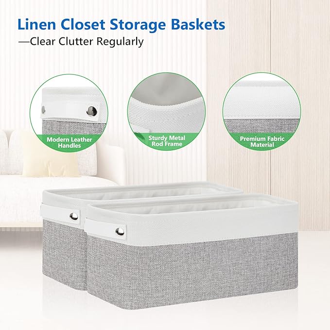 Bidtakay Small Bins for Organization Fabric Baskets for Toilet Paper Storage [4-Pack] Collapsible Narrow Baskets for Towels Socks Organizer Decorative Bins for Nursery Closet Cabinet -15x6x5.5In-Ruum Studio Home