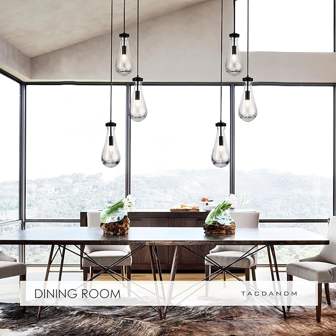 3-Light Raindrop Pendant Light Fixtures, Black Glass Pendant Lighting, Teardrops Modern Hanging Light for Entryway Foyer Kitchen Island Dining Living Room Hallway-Ruum Studio Home