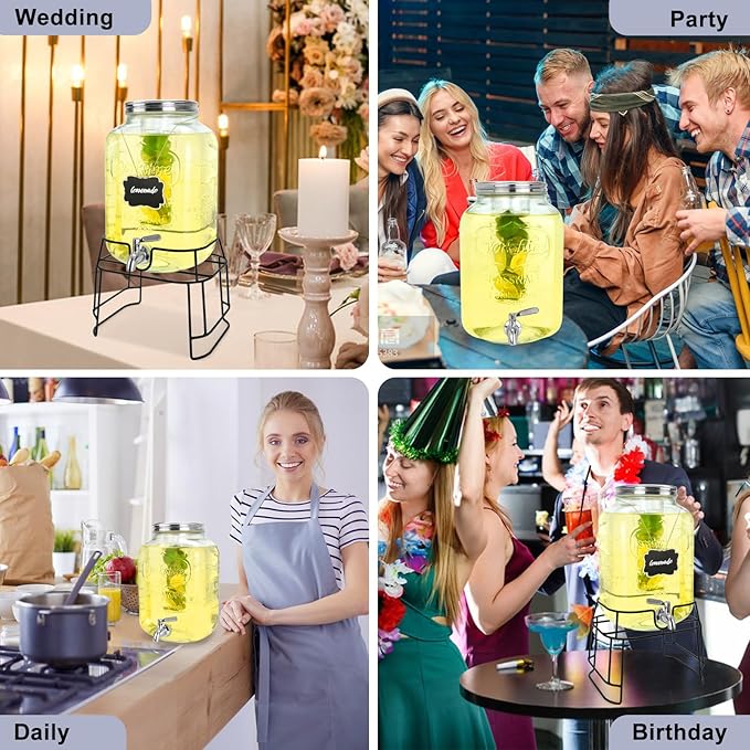 2 Gallon Glass Drink Dispensers For Parties,Beverage Dispensers With Stand And 100% Leakproof Stainless Steel Spigot.Glass Water Jug Dispenser,Lemonade Dispenser,Mason Jar.-Ruum Studio Home