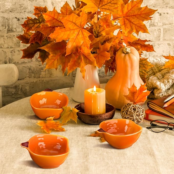 Dandat Fall Ramekins 6 oz Oven Safe Pumpkin Ceramic Ramekins Small Creme Brulee Dishes Dipping Pumpkin Baking Dish Shaped Bowl Plates for Serving Dip, Sauce, Condiments and Snack(8 Pcs)-Ruum Studio Home