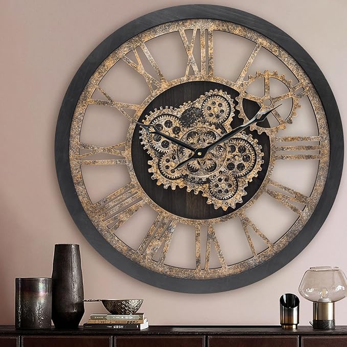 HOIBAI Large Wall Clock, Wall Clocks for Living Room Decor 20 Inch Farmhouse Vintage Rustic Kitchen Wall Decor Vintage Roman Oversized Wall Clock for Home Bedroom House Office, Moving Gears Clock-Ruum Studio Home