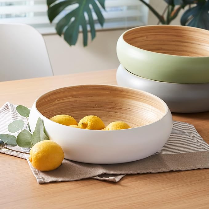 Fruit Bowl For Kitchen Counter, Decorative Bowl, Large Serving Bowl Or Fruit Basket For Kitchen Spun Bamboo (White)-Ruum Studio Home