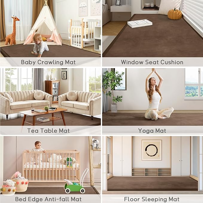 Baby Play Mat for Floor Tummy Time Nursery Rug Muscle Area Rug Playroom Rug Tatami 50 * 50" Memory Foam 1.3" Thick Crawling Mat For Babies,Toddlers, Infants, Kids,Floor Mat,Coffee-Ruum Studio Home