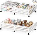 Under Bed Storage Containers With Wheels - 2 Pcs Large Bamboo Wood Rolling Underbed Shoe Storage Bins With Dust Bags for Clothes Blankets, Duvet Covers Snacks Toys (White)-Ruum Studio Home
