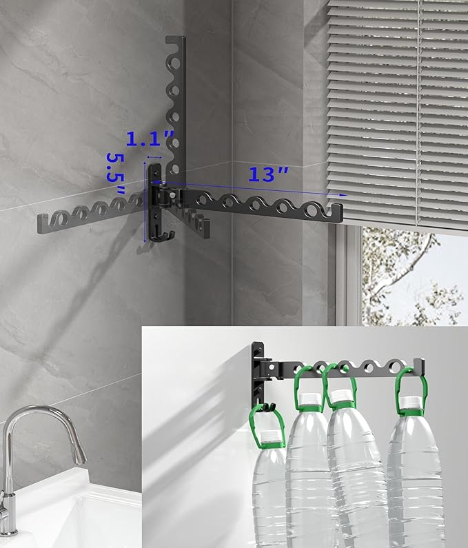 Dr.DJ Wall Hanger for Clothes, Coat Hanger Wall Mounted Silver Retractable Clothes Drying Organizer Rack Garment Hooks Aluminium Folding Indoor Space Save (2 Racks) Silver-Ruum Studio Home