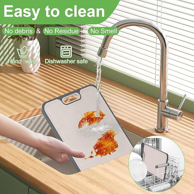 2IN1 Titanium Cutting Boards for Kitchen,Metal Cutting Boards With Pure Titanium and Wheat Straw PP,Double Sided Chopping Board with Juice Groove Dishwasher Safe Easy to Clean Non Toxic 15"X10"-Ruum Studio Home