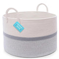OrganiHaus Extra Large Blanket Basket for Living Room 20x13, Natural Cotton Rope Laundry Basket, Sturdy Hamper for Toy Storage, Cushions & Pillows Storage Bin, Nursery Decor Hamper - White/Gray-Ruum Studio Home