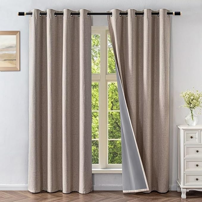 Blackout Curtains 84 Inch Length 2 Panels Set, 100% Black Out Textured Thermal Curtains, Grommet Privacy Light Blocking Drapes for Living Room Bedroom Luxury Decor(52W × 84L inch, Beige)-Ruum Studio Home