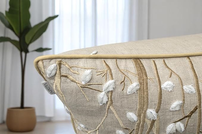 VAGMINE Embroidered Forest Throw Pillow Cover - 18x18 Inches Square - 100% Linen Natural Decorative Cushion Cover - Elegant Embroidery - Rustic Home Accent for Sofa, Bed, Couch, Farmhouse Décor-Ruum Studio Home