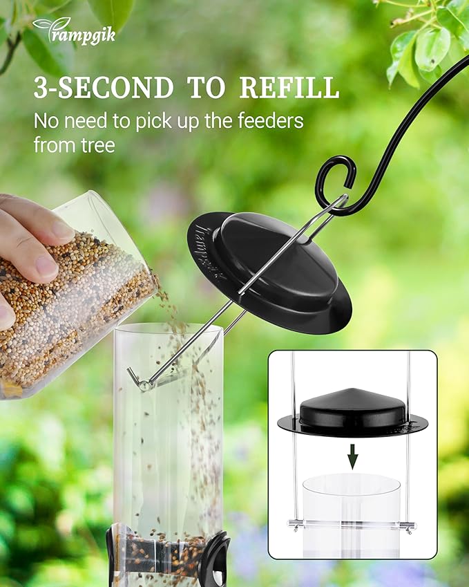 Bird Feeder Premium Hard Plastic for Wild Bird Feeders for Outdoors,Tube Bird Feeders for Outdoors Hanging,14 Inch 6 Port Black,Pack of 1-Ruum Studio Home