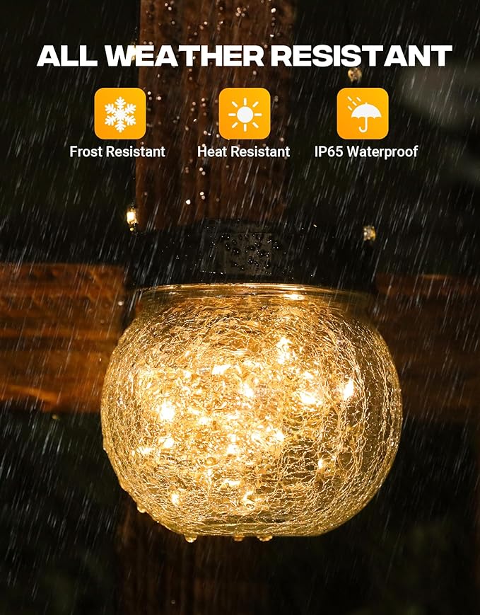 PARTPHONER Solar Lanterns Solar Lights Outdoor Waterproof 6-Pack, Solar Powered Hanging Lights Cracked Glass Hanging Globes for Christmas Decoration, Shepherd Hook, Garden Tree Ornaments-Ruum Studio Home