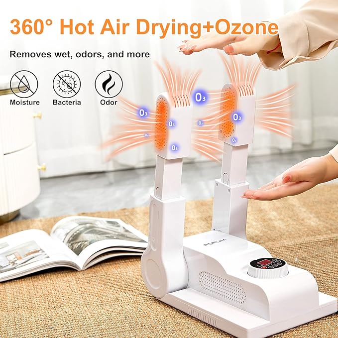FORLIM [Upgraded Temperature Control] Boot Dryer for Work Boots - Shoe Dryer with 24-Hour Delay Timer, Portable Glove Dryer & Boot Warmer, Automatic Shut-Off Timer, Folding Design, Smart Panel, White-Ruum Studio Home