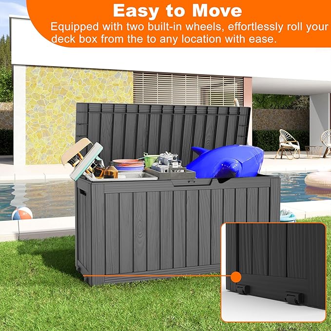 75 Gallon Resin Deck Box, Lockable Patio Outdoor Storage Box for Furniture, Garden Tools and Tools Storage, Waterproof Outside Storage Boxes - Black-Ruum Studio Home