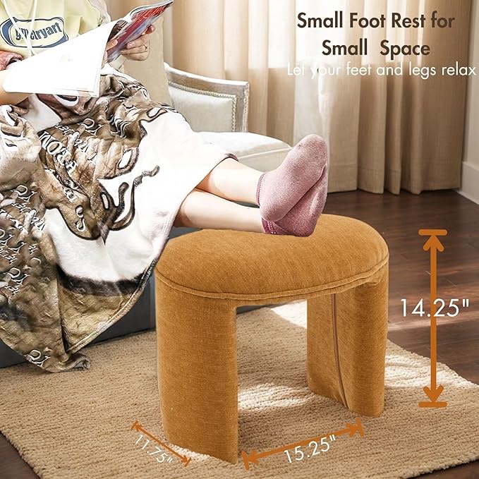 3-Piece 53" Comfy Upholstered Dining Bench with 2 Ottomans, Accent Waterfall Bench Modern End of Bed Entryway Bench Vanity Stool，Pumpkin Chenille-Ruum Studio Home